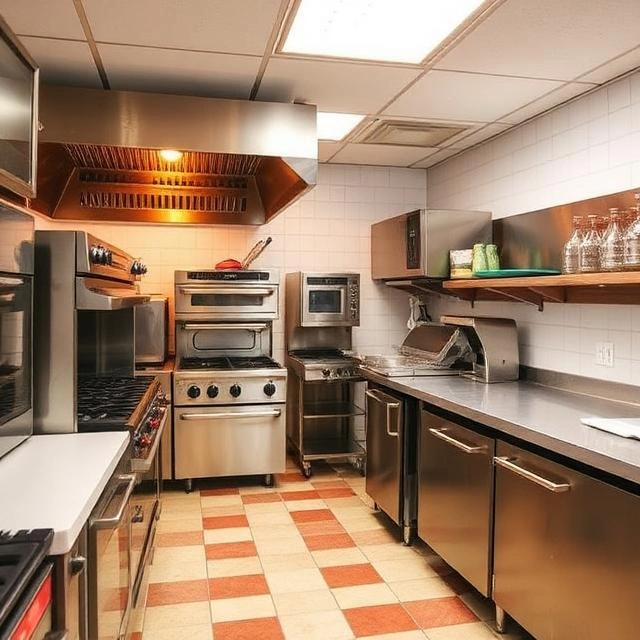 Restaurant kitchen equipped with high-performance exhaust hood and ductwork