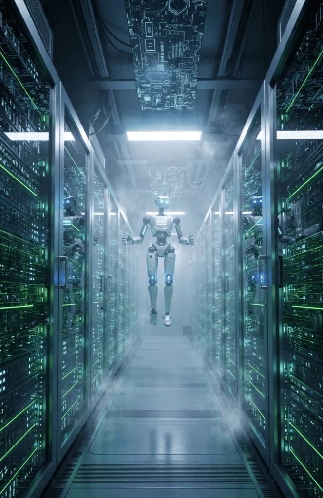 Modern data centre with precision HVAC cooling systems and server racks