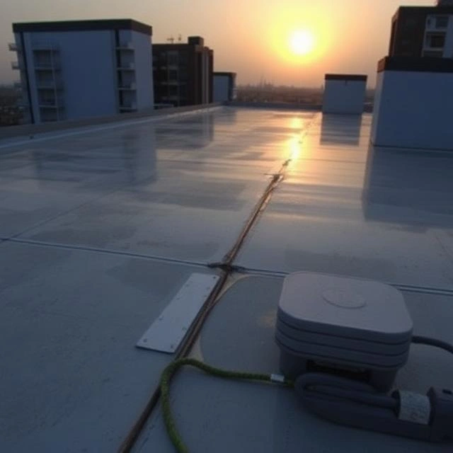 Waterproof coating application on concrete roof surface in Dubai to prevent water penetration and moisture damage