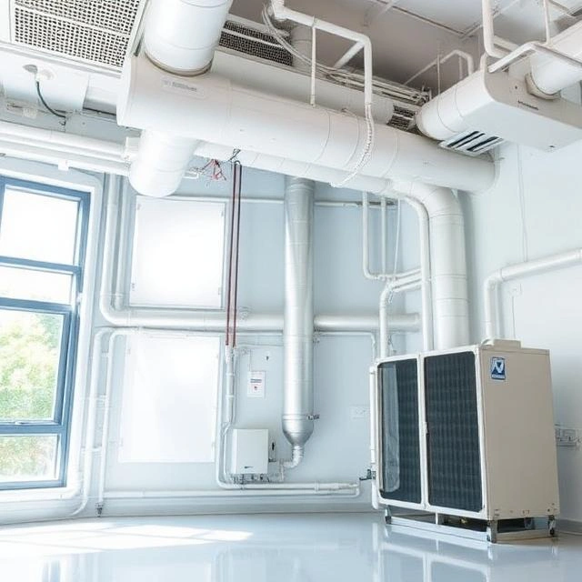 HVAC filtration system removing dust particles and airborne contaminants to improve indoor air quality