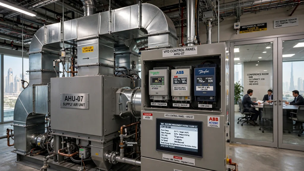 Commercial building HVAC system using VFD technology for energy savings