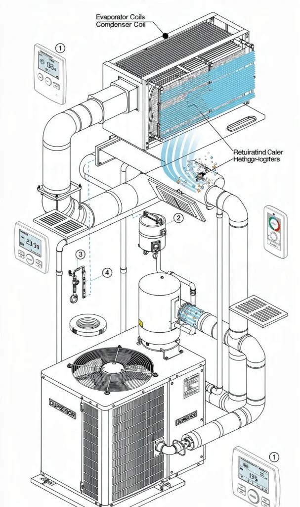 Professional HVAC engineer servicing residential air conditioning system in Dubai
