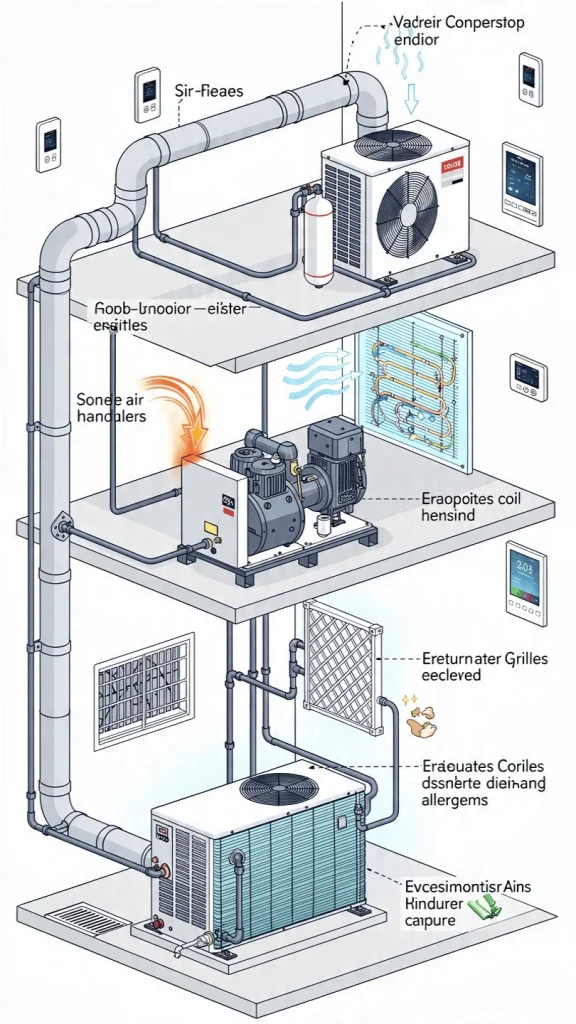 Air duct network inside a commercial building HVAC system in Dubai