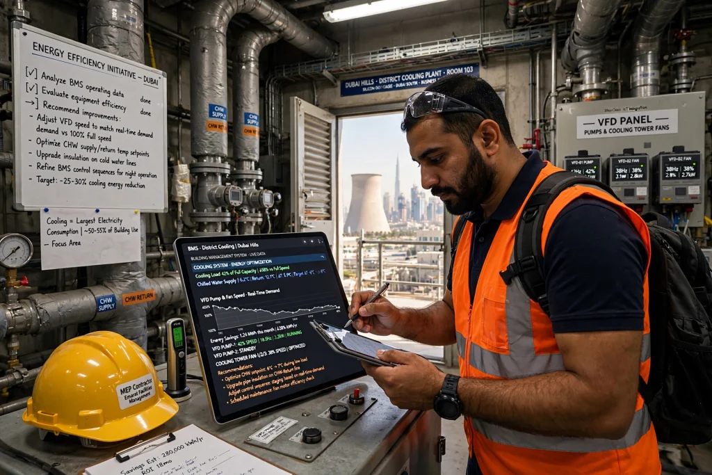 HVAC technician inspecting compressor condenser and evaporator components of chiller unit