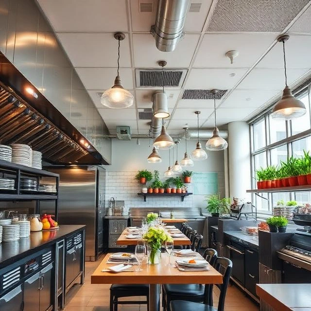 Professional HVAC ductwork installed in a commercial kitchen