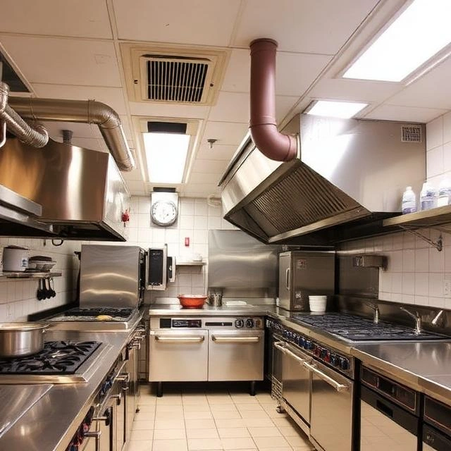 Commercial HVAC installation serving a modern restaurant kitchen