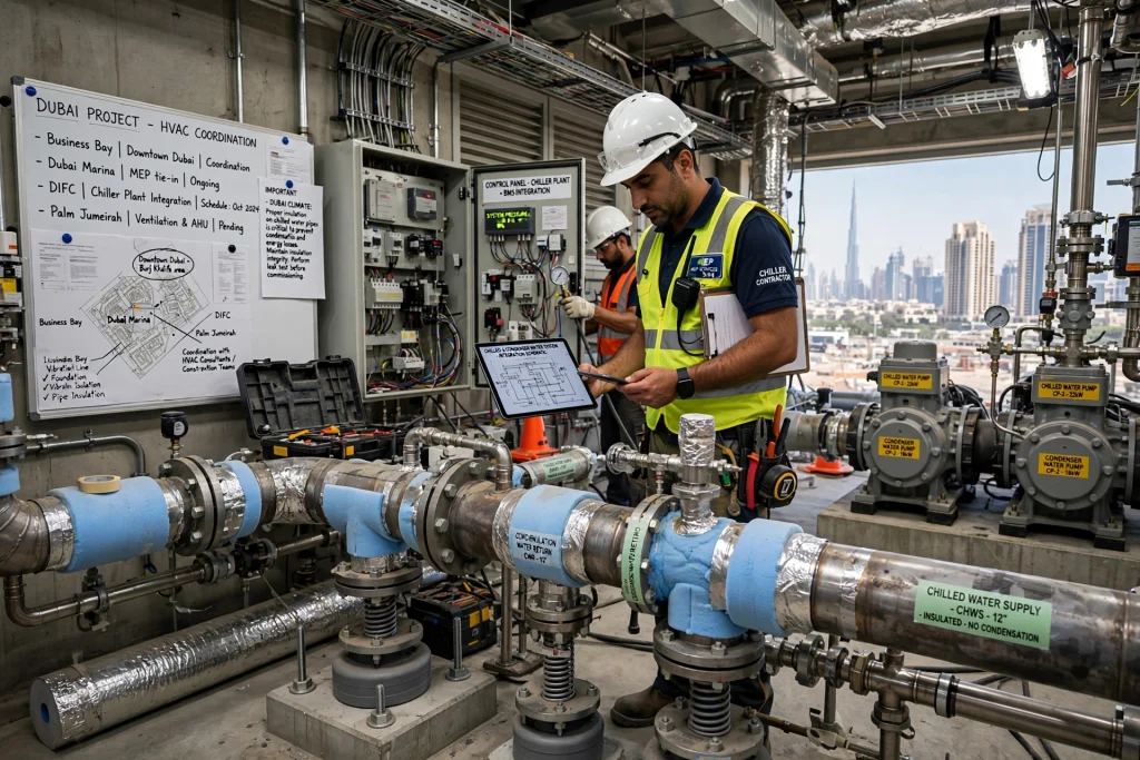Experienced chiller contractor managing HVAC installation project in Dubai
