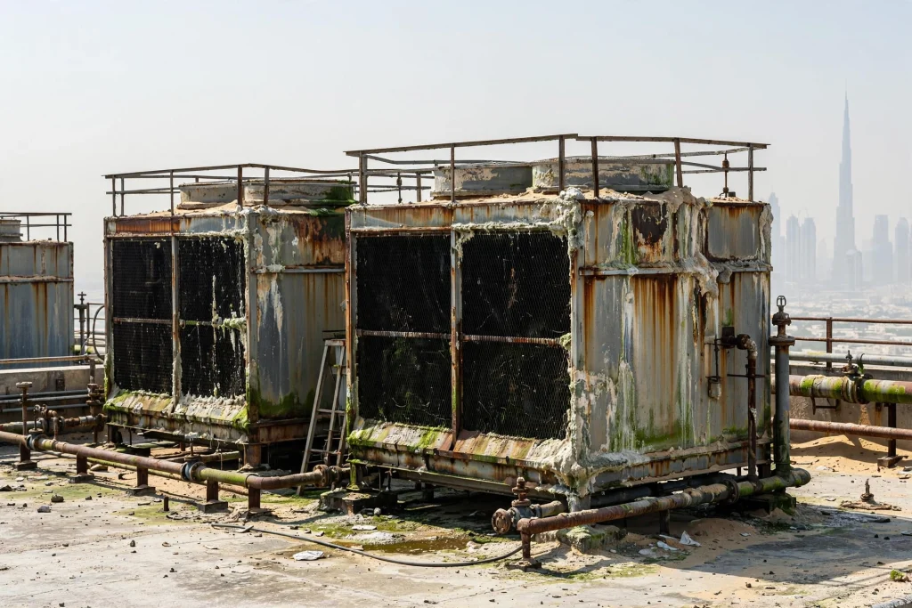Cooling tower maintenance for industrial HVAC system in Dubai