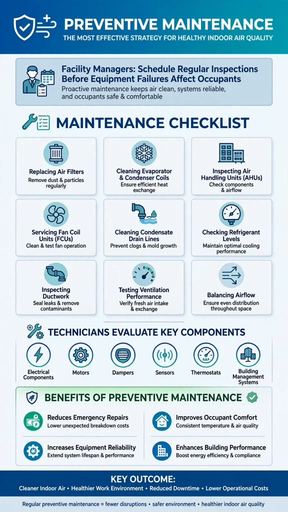 Building management system monitoring HVAC performance and indoor air quality