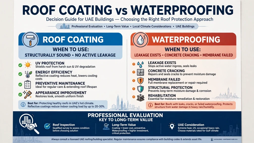 Flat roof waterproofing protecting commercial buildings from water leakage
