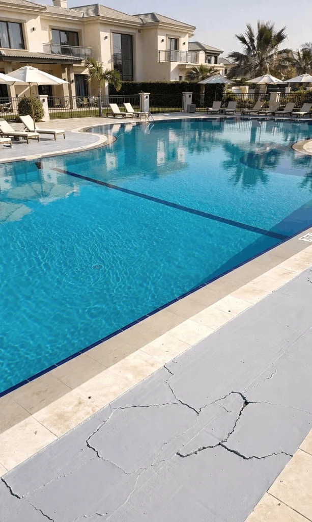 Professional swimming pool renovation and waterproof sealing work in Dubai