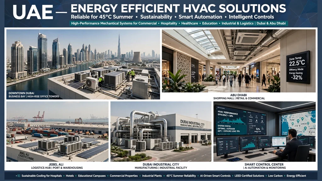 Energy-efficient HVAC system installed in a commercial office building in Dubai