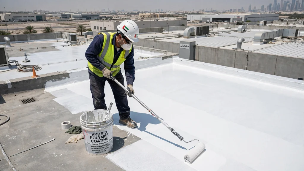 Roof coating installation protecting a commercial concrete roof from UV damage