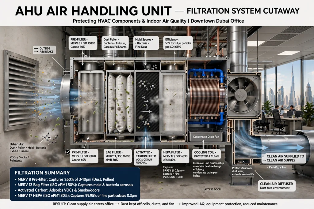 Commercial HVAC system improving indoor air quality in office building