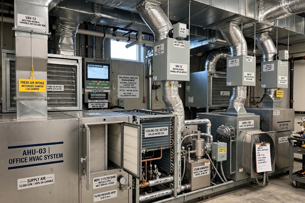 Commercial office air conditioning system installed in corporate building