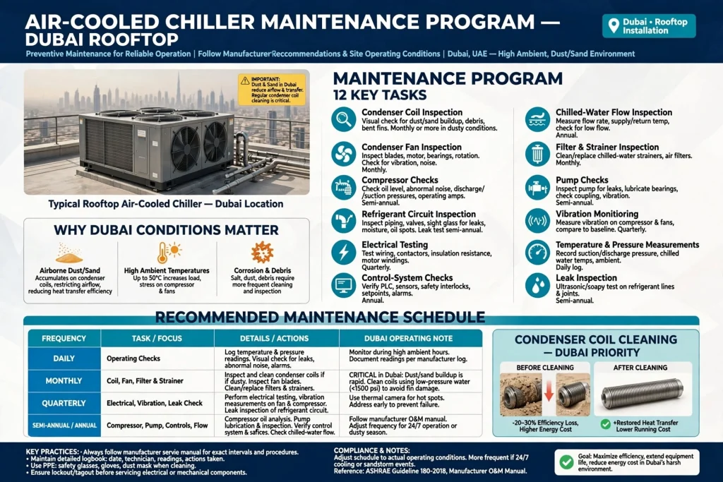 Air-cooled chiller condenser fan maintenance