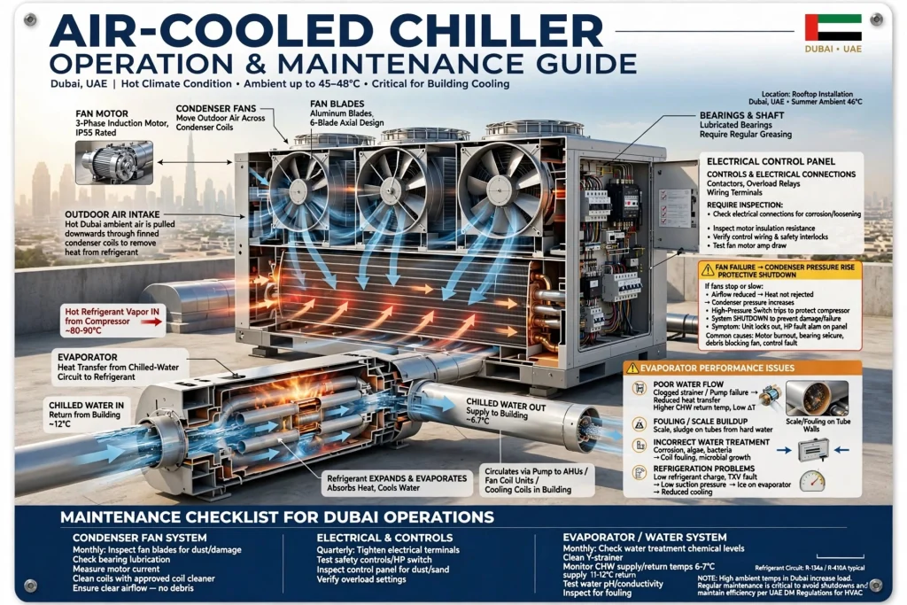 Industrial air-cooled chiller installation in the UAE