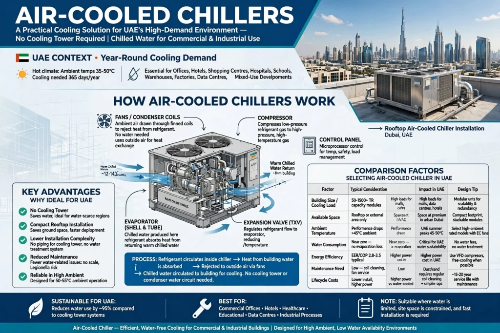Air-cooled chiller system for commercial buildings in Dubai