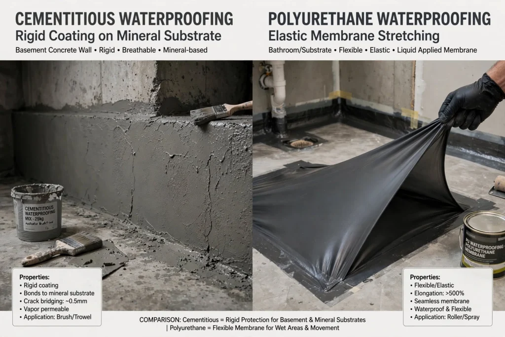 Polyurethane membrane protecting a balcony surface from moisture and water damage
