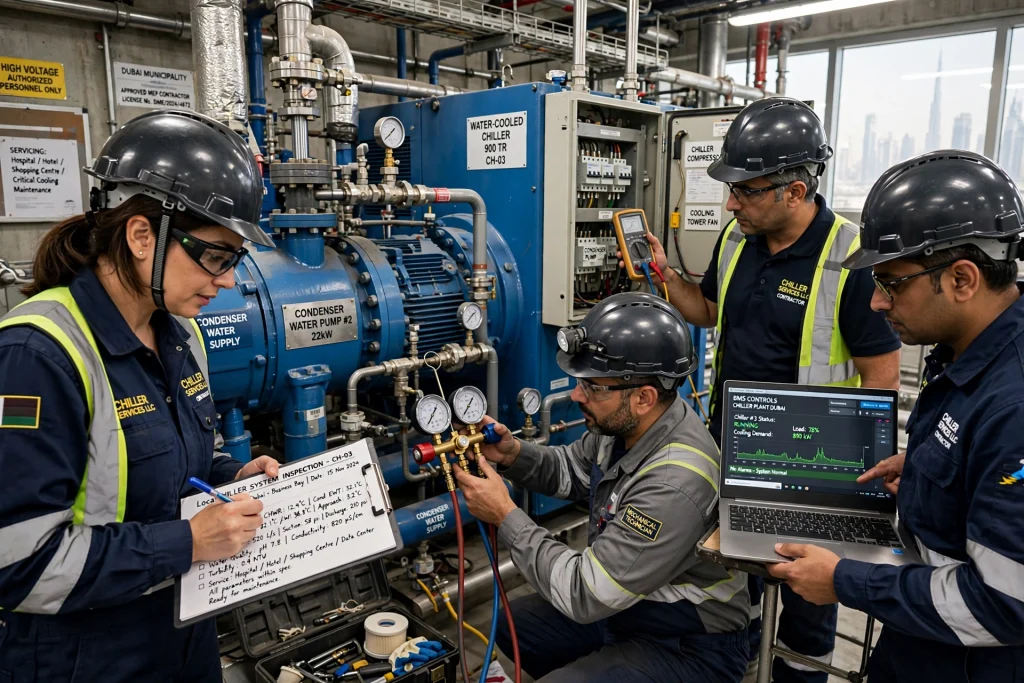 Cooling tower connected to a water cooled chiller plant