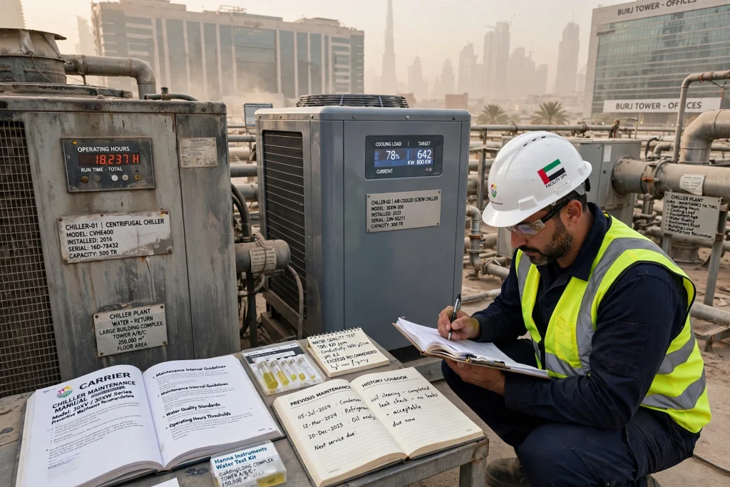 building management system monitoring a commercial chiller plant in Dubai