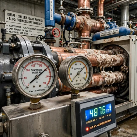Scale deposits inside water cooled chiller condenser tubes