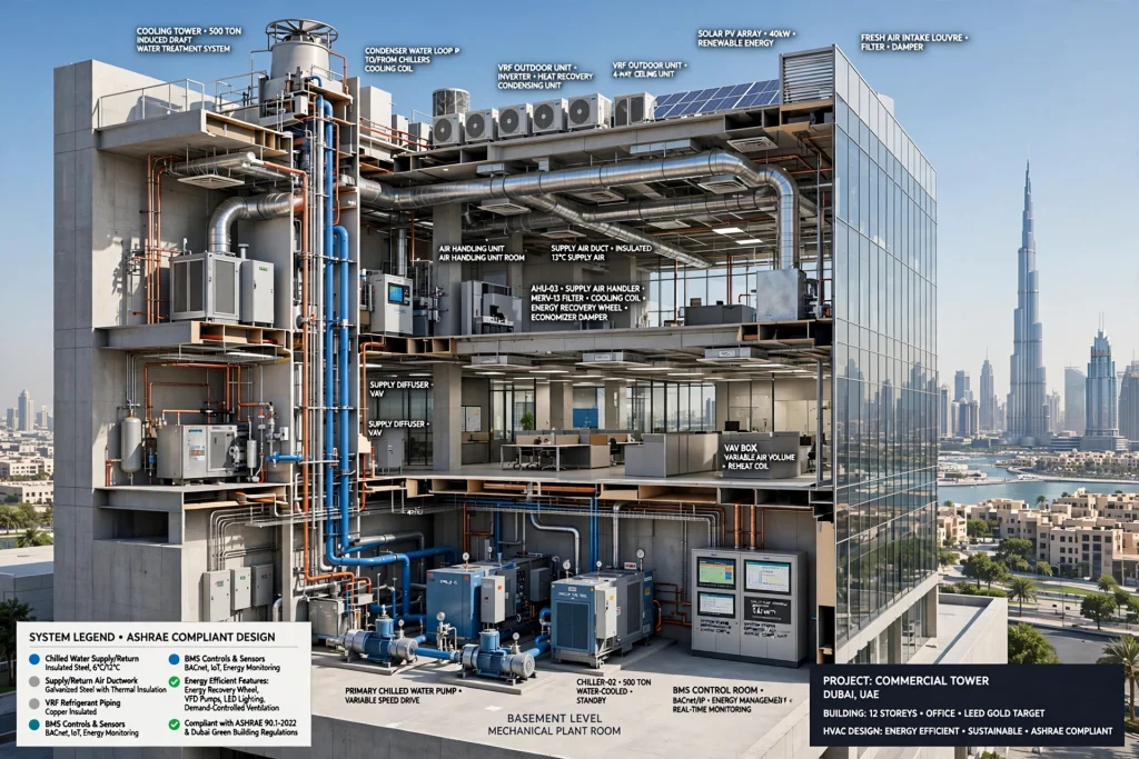 HVAC engineer designing commercial HVAC system for office building
