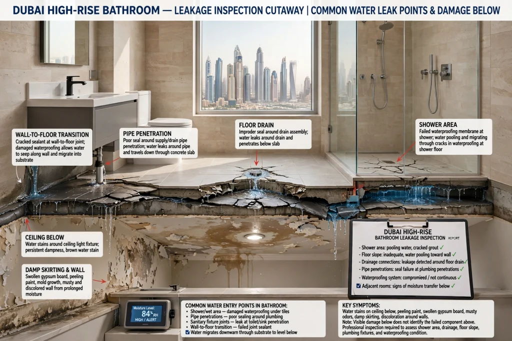 plumbing pipe leak inside Dubai residential tower