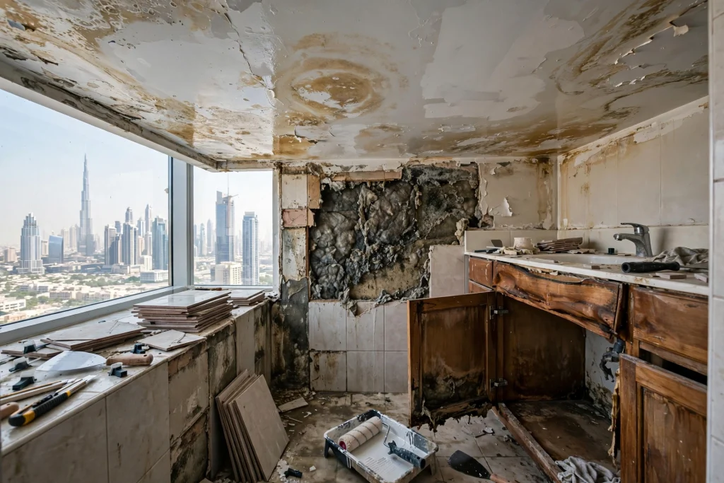 leaking shower area in Dubai apartment bathroom