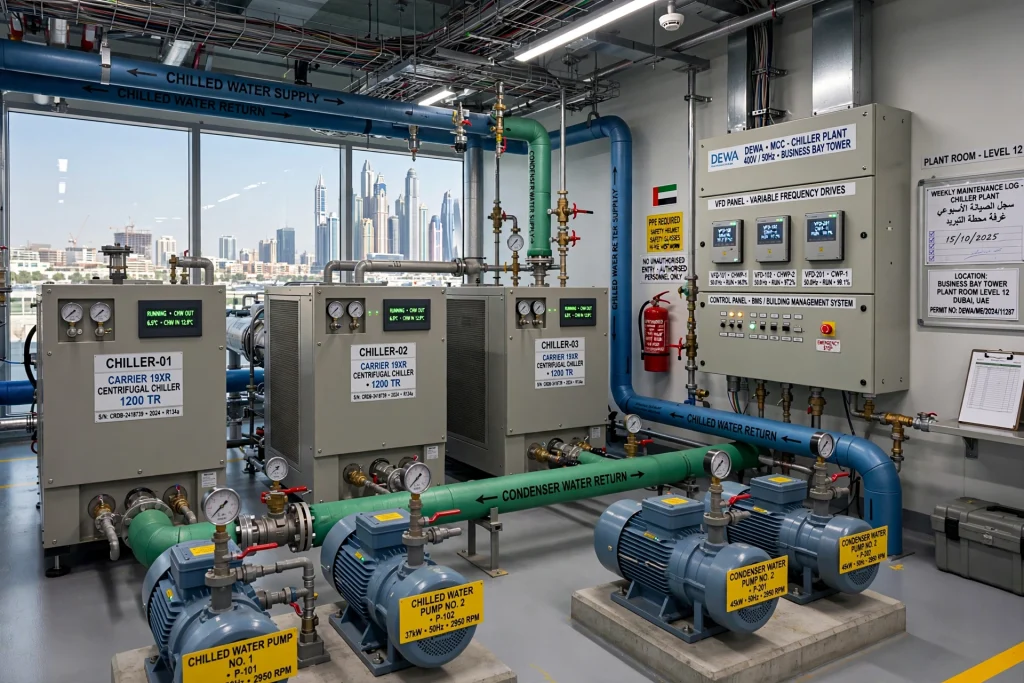 commercial chiller system undergoing regular maintenance in Dubai