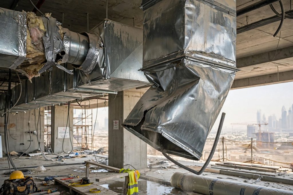 Large commercial HVAC ductwork being manufactured
