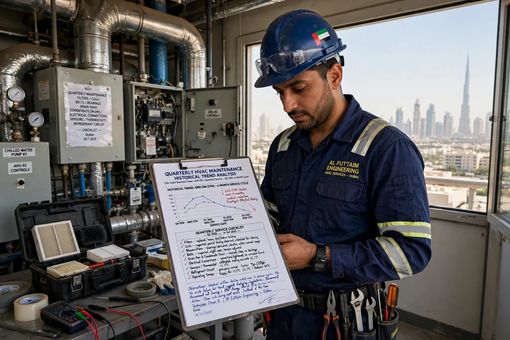 technician replacing a filter in a commercial air conditioning unit