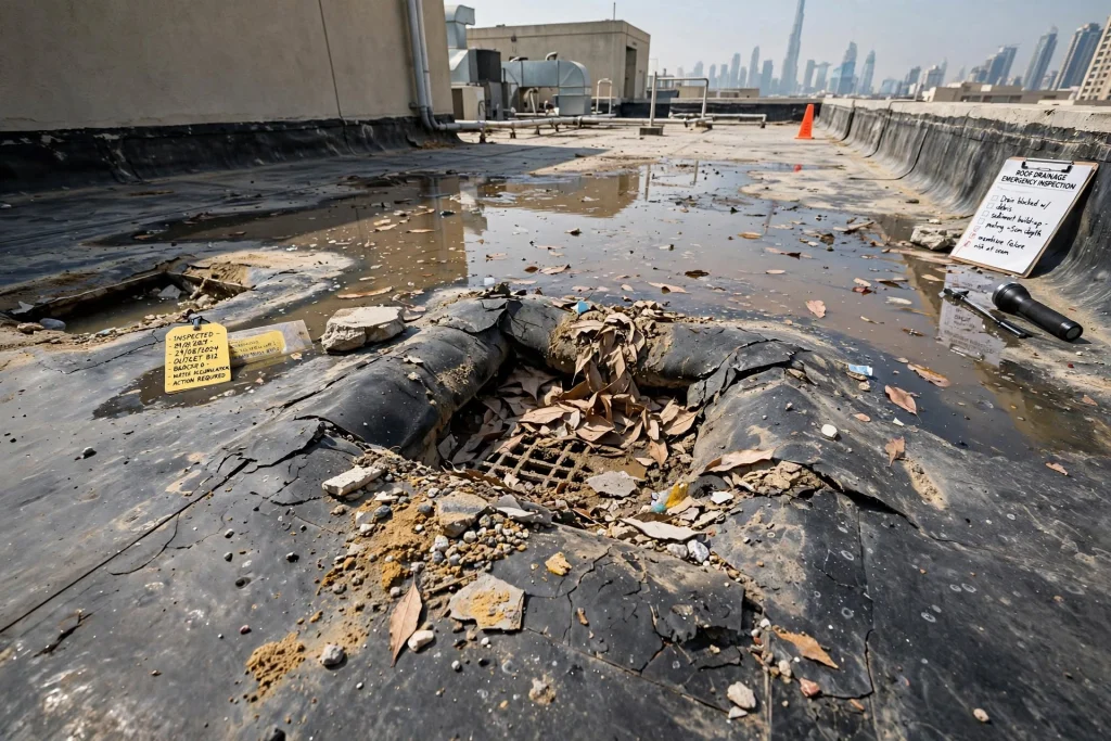 Emergency waterproofing team inspecting and repairing water penetration