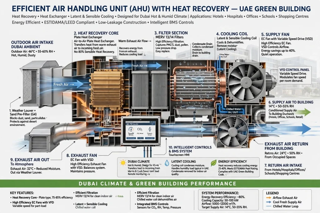 HVAC system designed to support LEED green building energy and indoor air quality requirements