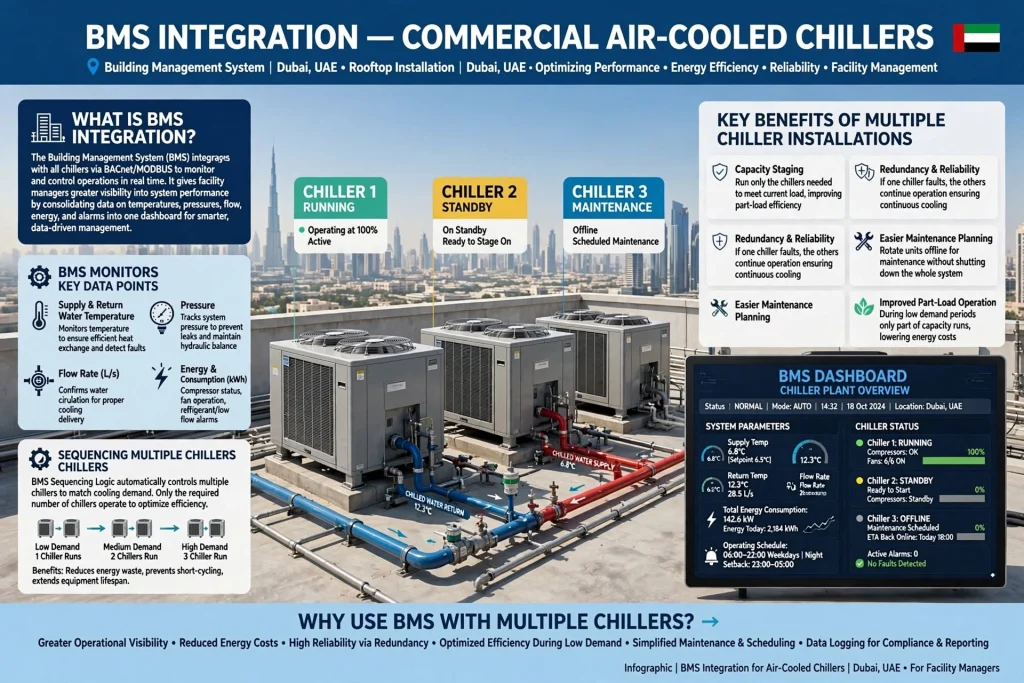 Air-cooled chillers used in commercial HVAC applications