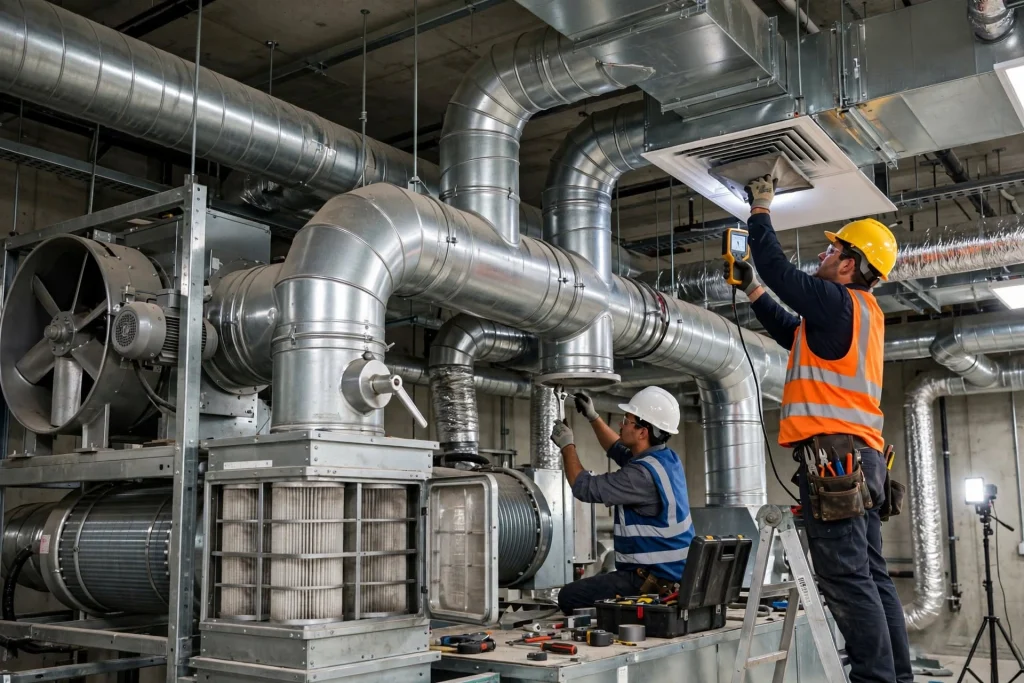 HVAC duct elbows and fittings prepared for installation