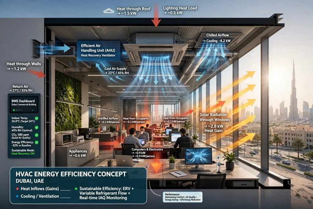 Sustainable heating, ventilation and air conditioning system for an energy-efficient building