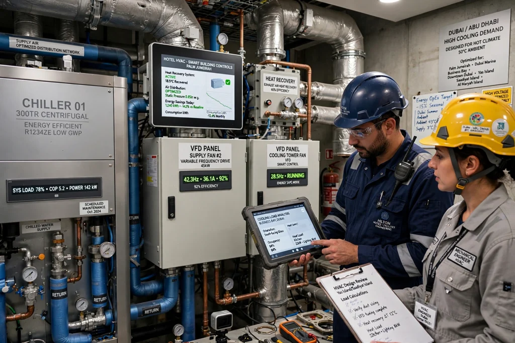 Hotel AHU air handling unit controlling indoor air quality and ventilation