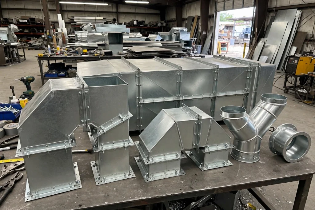 Galvanized steel ducts fabricated for commercial HVAC systems