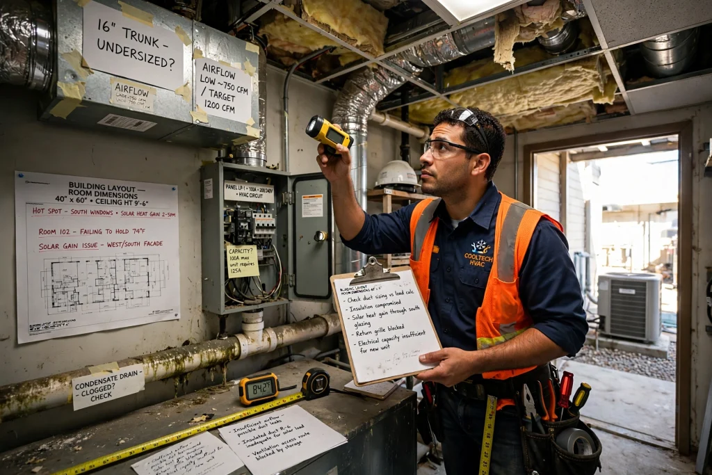HVAC technician installing air conditioning equipment