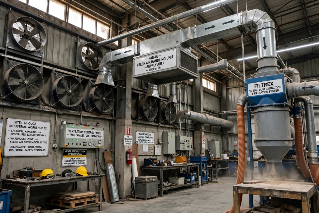 HVAC ductwork installation inside large warehouse facility