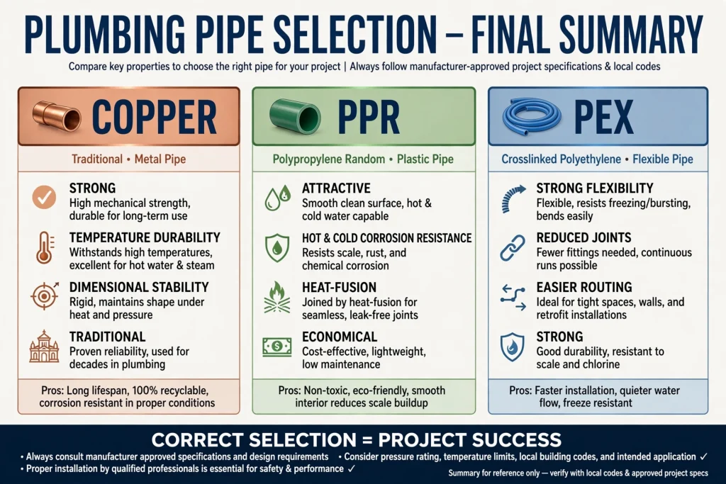 Copper pipe fittings for professional plumbing installation