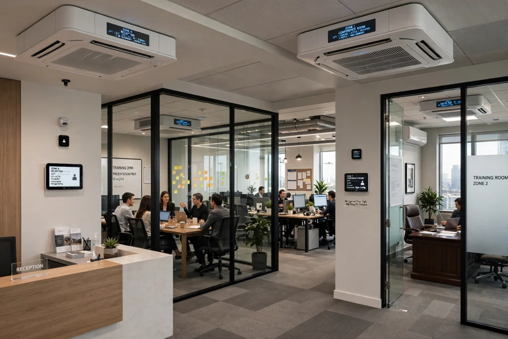 HVAC contractor inspecting office cooling system in Dubai