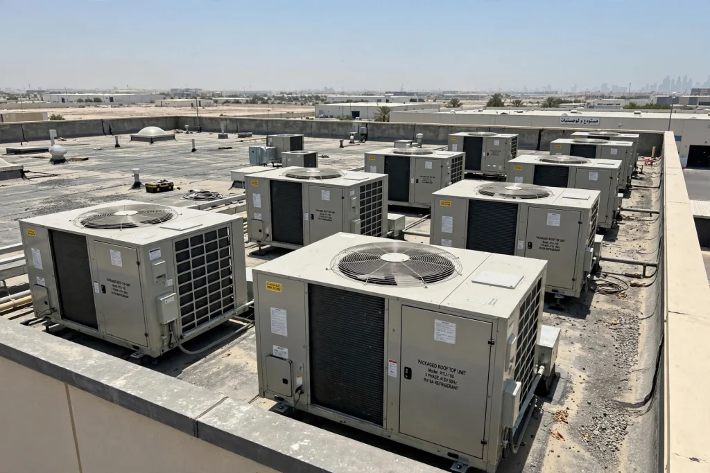 Industrial ventilation system with exhaust fans for factory air circulation