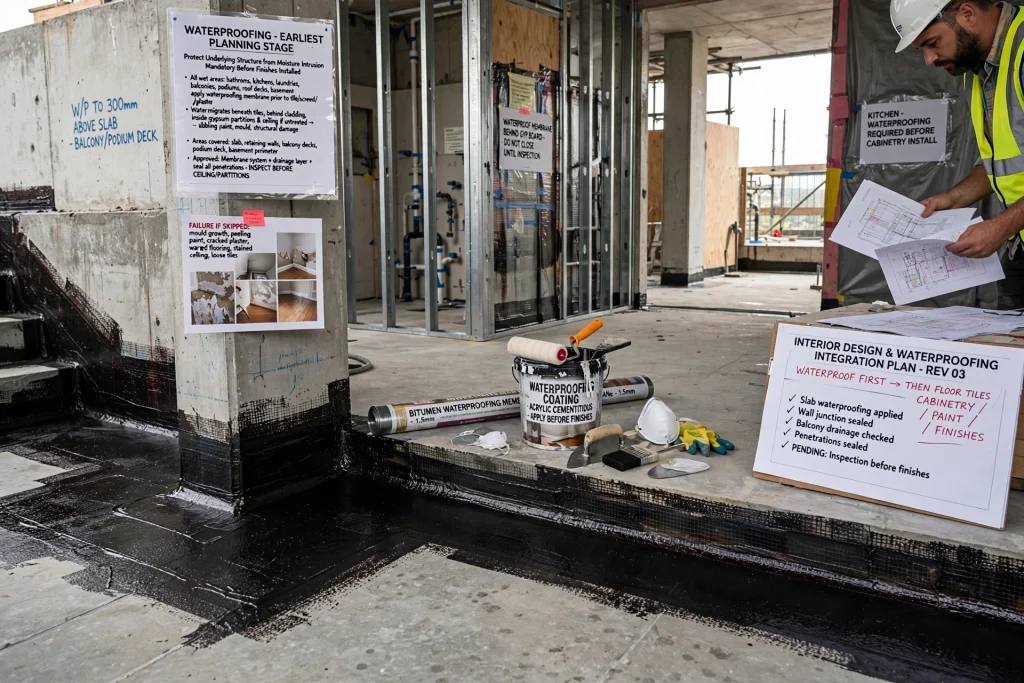 Waterproofing applied before interior design finishes in a Dubai residential villa