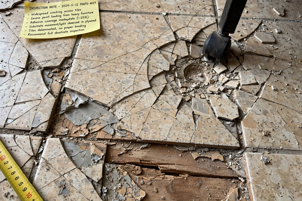 Professional inspection of tiled flooring in a Dubai property