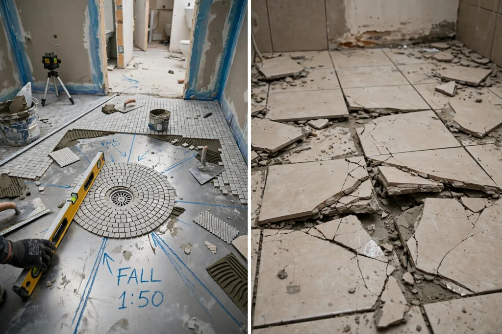 Loose floor tile being inspected by a professional tiler