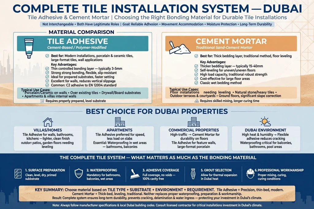 Cement and sand mortar prepared for traditional tile installation