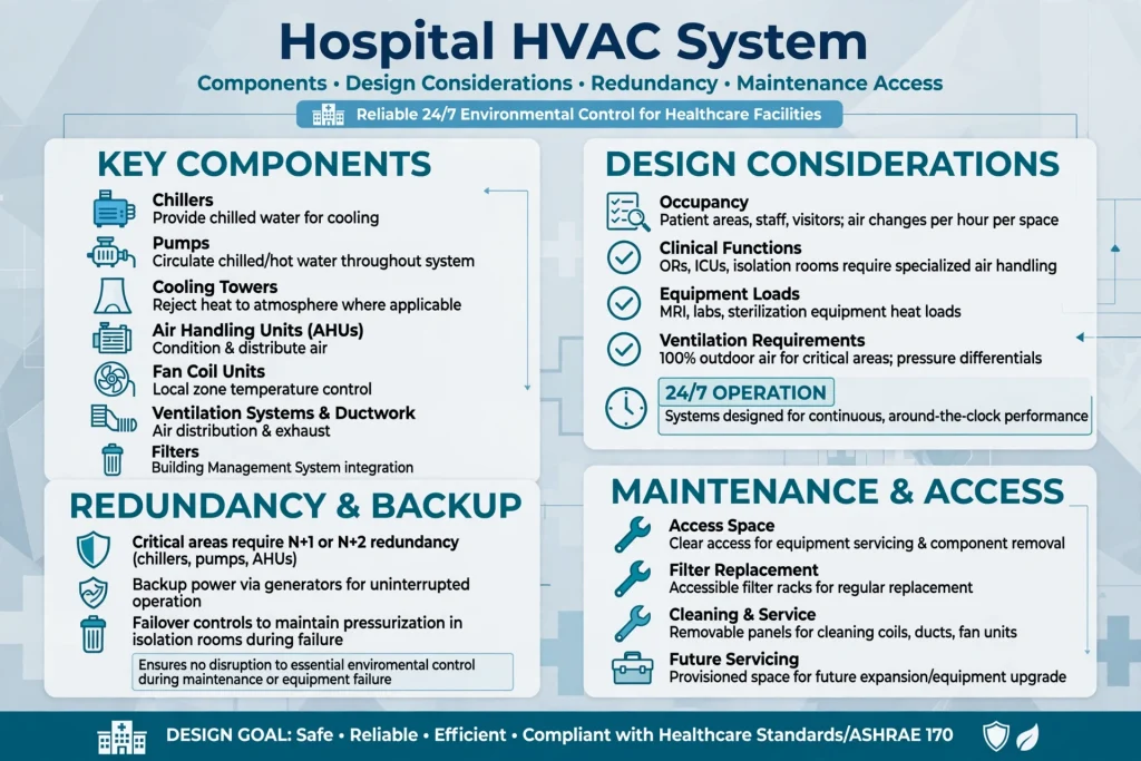 Hospital central HVAC cooling system with air handling units