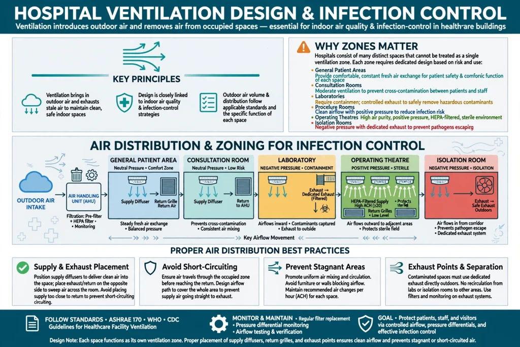 Healthcare facility HVAC equipment for temperature control
